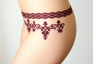 A deep burgundy lace garter tattoo tattoo idea