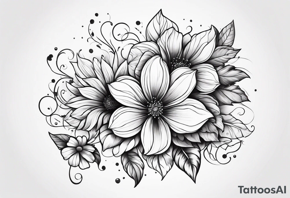 flower burst with flowers trailing down tattoo idea