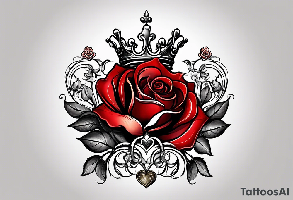 the red rose queen's golden crown with a heart tattoo idea