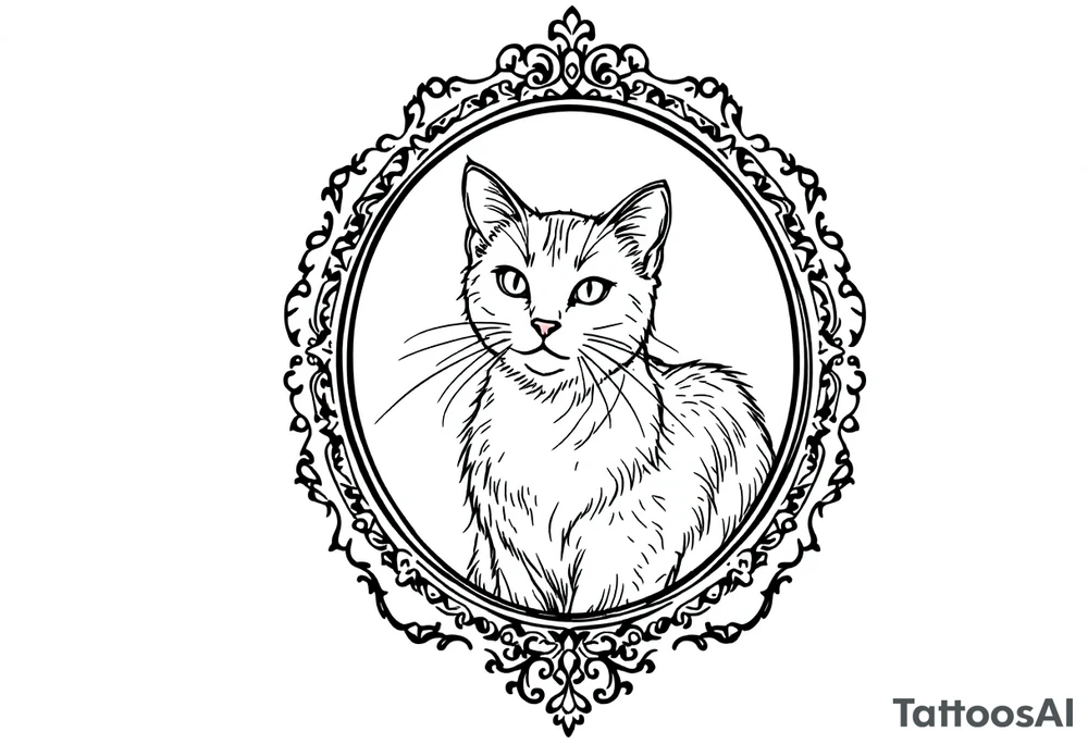 Neo traditional cat in an ornate frame tattoo idea