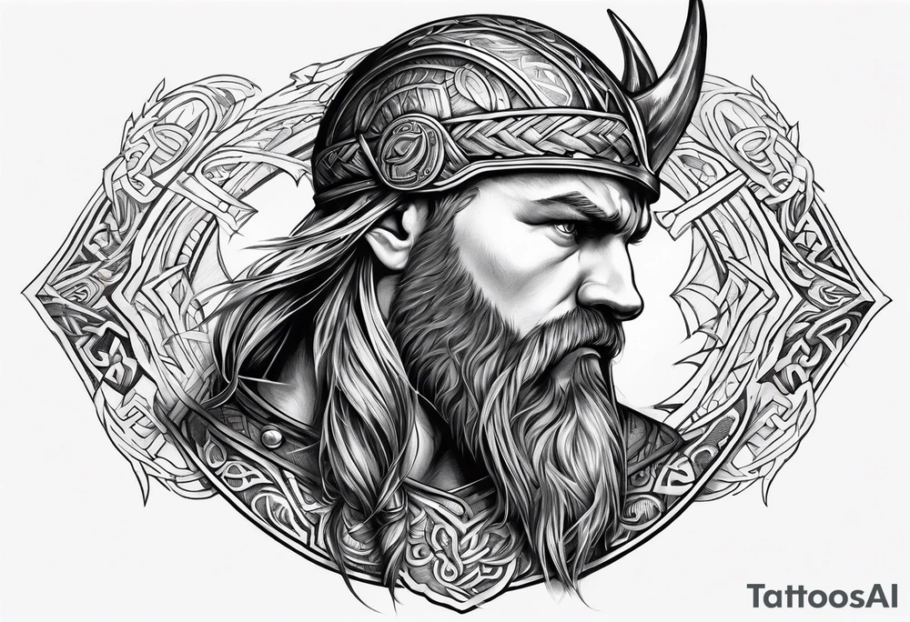 Viking head at angle looking down tattoo idea
