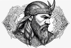 Viking head at angle looking down tattoo idea