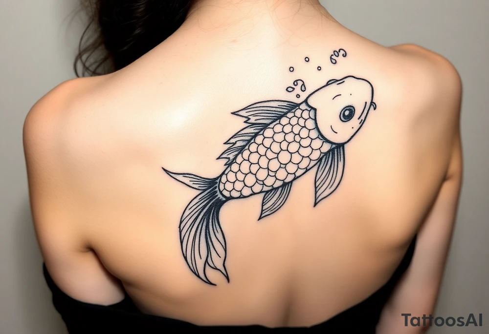 traditional koi fish swimming upstream through turbulent waves tattoo idea