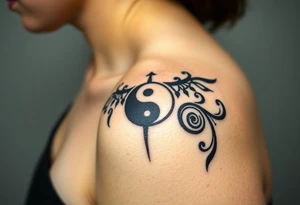 Magestic symbol combining ying yang, Gemini zodiac symbol,  and spiral Paisleys tattoo idea