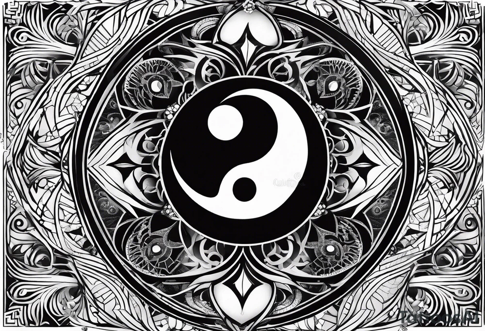 Yin yang symbol with sacred geometry patterns tattoo idea