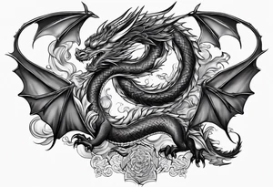 Family of five flying dragons tattoo idea