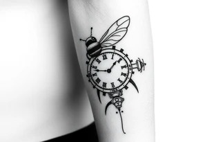 Imaginez le Colisé  en arrière-plan  une abeille    et une horloge montrant 6h40 tattoo idea