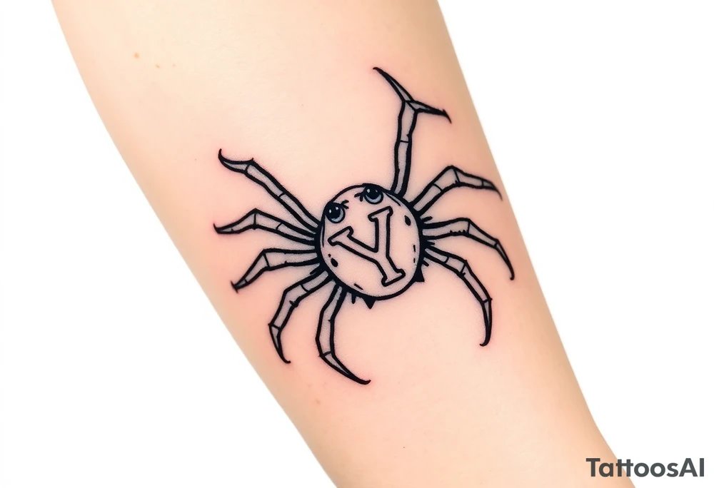 Spider crawling down sideways with the letter Y on the body of the spider tattoo idea