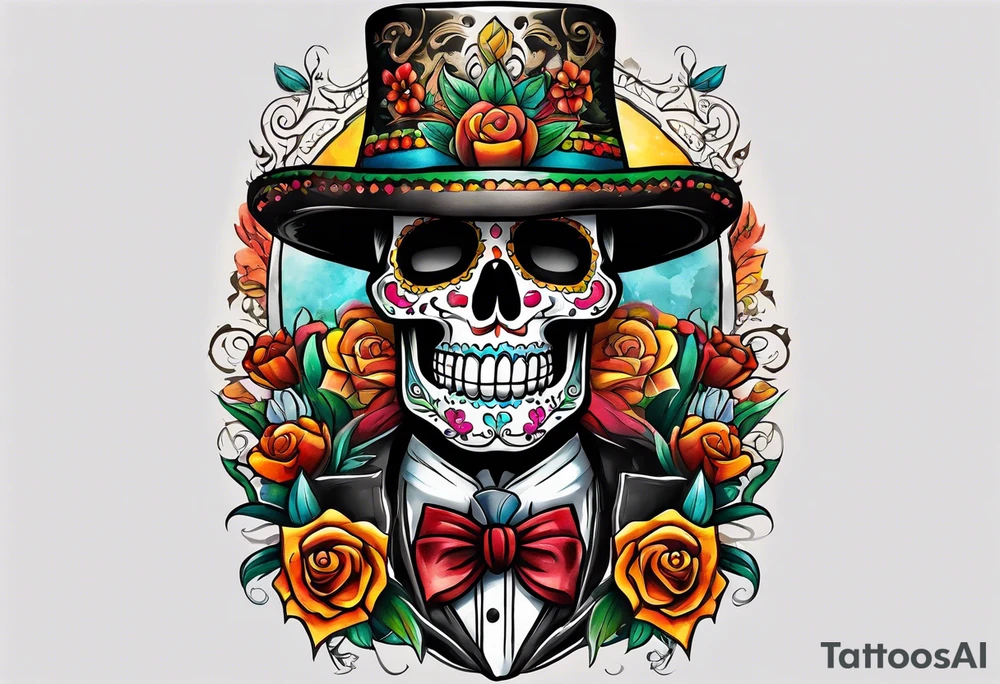 Mexico day of dead  man standing
 skeleton drink tattoo idea