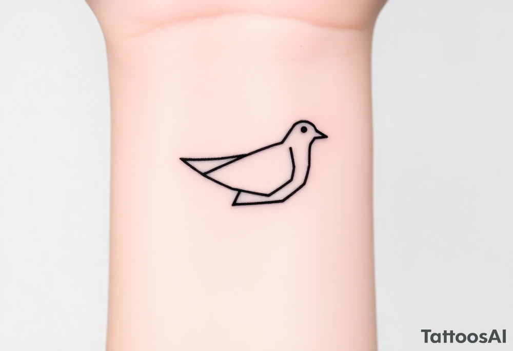 A minimalistic outline of a collared dove, with geometric lines forming its shape in muted gray and white, offering a clean and modern look tattoo idea