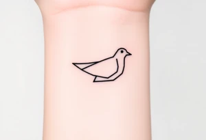 A minimalistic outline of a collared dove, with geometric lines forming its shape in muted gray and white, offering a clean and modern look tattoo idea