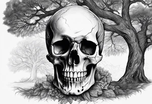 skull, tree line, momento mori tattoo idea