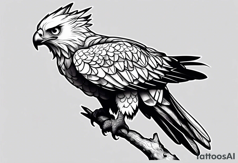 Harpy eagle perched on a branch forearm tattoo tattoo idea