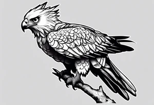 Harpy eagle perched on a branch forearm tattoo tattoo idea