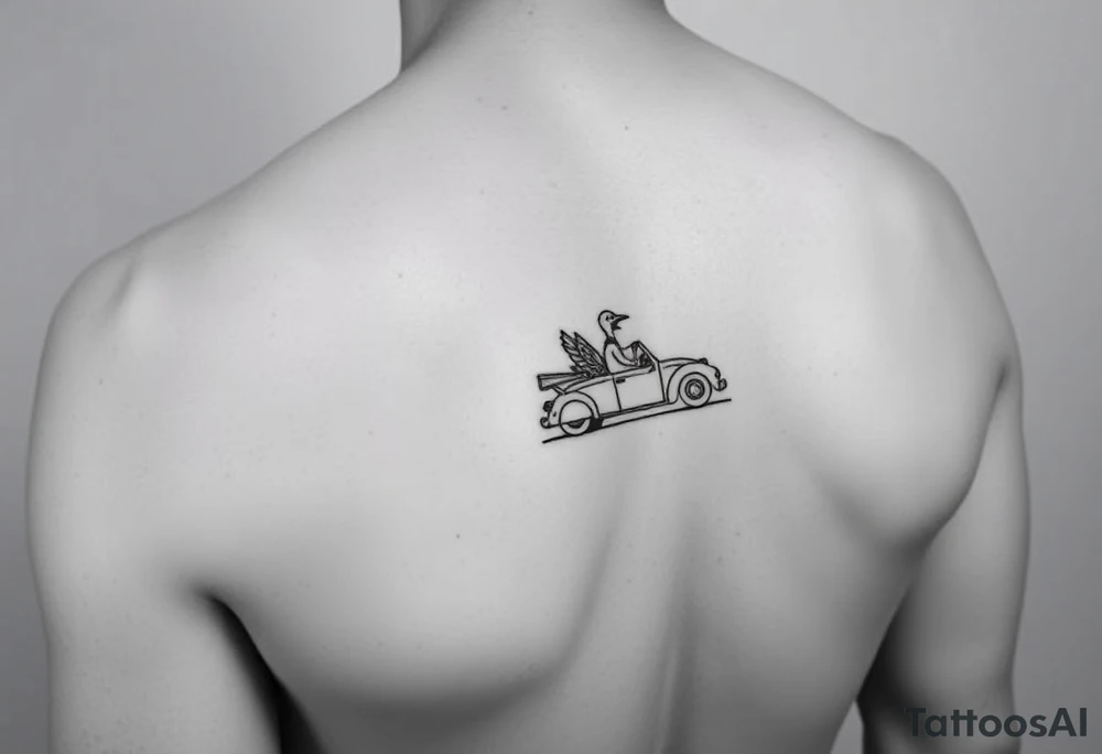 Quiero tatuajes independientes en el brazo uno en el antebrazo muy sutil que ponga karma, otro en el tríceps que ponga hakuna matara con alguna imagen se aprovecha el momento, otro en el brazo donde consideres que sea un coche pasando a través de un arcoíris y conducido por un pato moderno tattoo idea