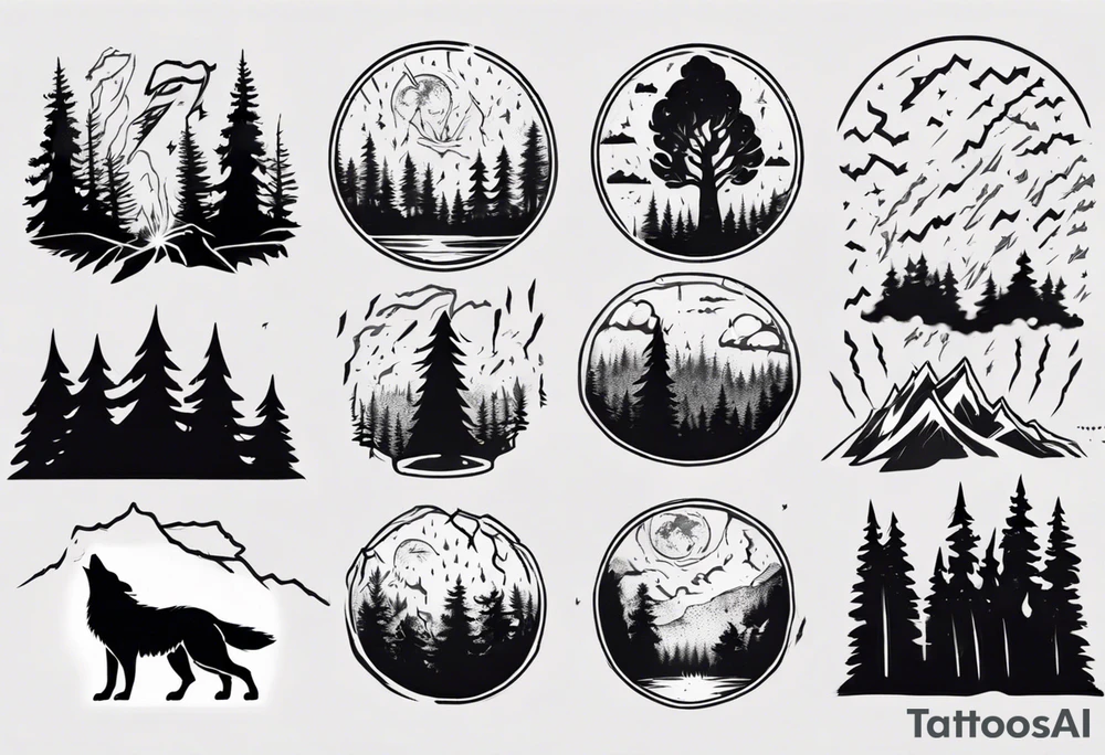 lightning storm over a forest with a distant wolf howling tattoo idea lightning storm over a forest with a distant wolf howling tattoo idea