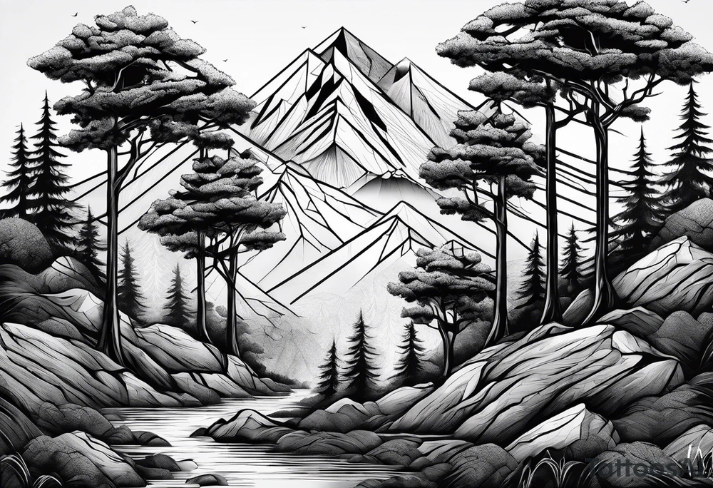 Three mountains three trees with roots tattoo idea