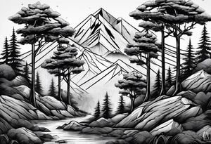Three mountains three trees with roots tattoo idea