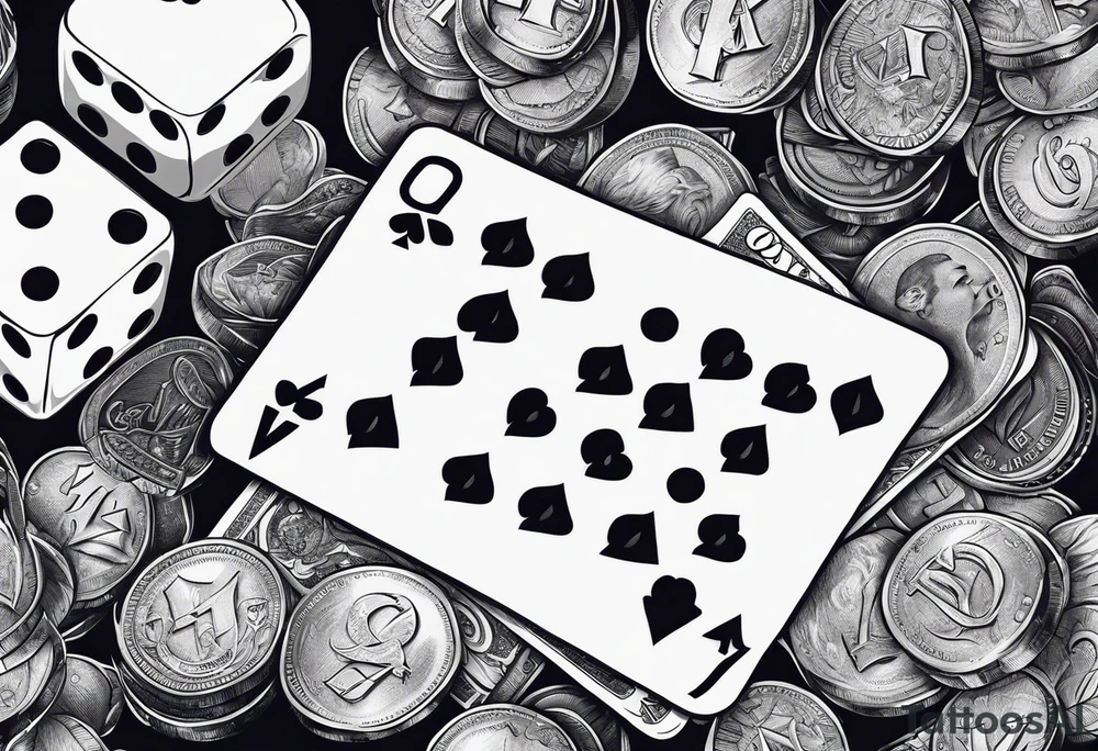 cards, money, dice, and whiskey on ice, tattoo idea
