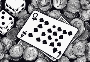 cards, money, dice, and whiskey on ice, tattoo idea
