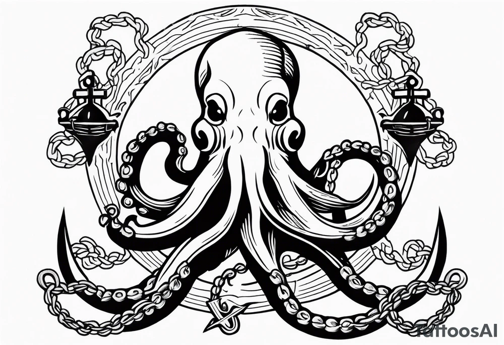Octopus holding anchor in middle tattoo idea