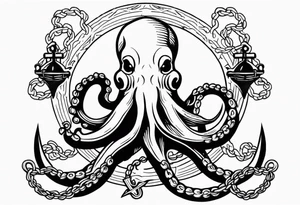 Octopus holding anchor in middle tattoo idea