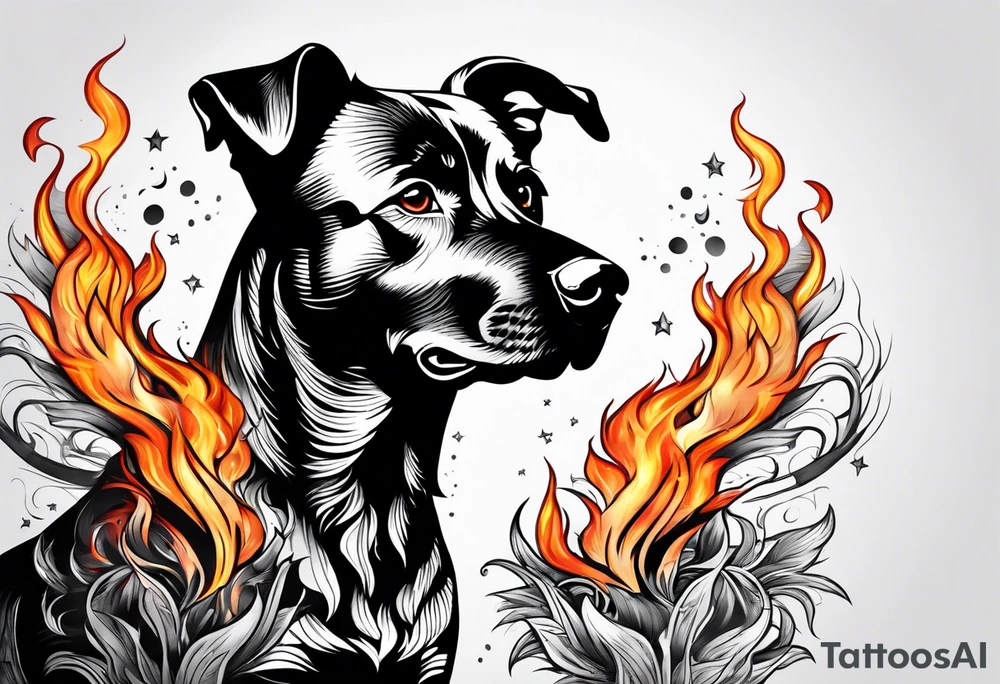Burnt dog with fire tattoo idea