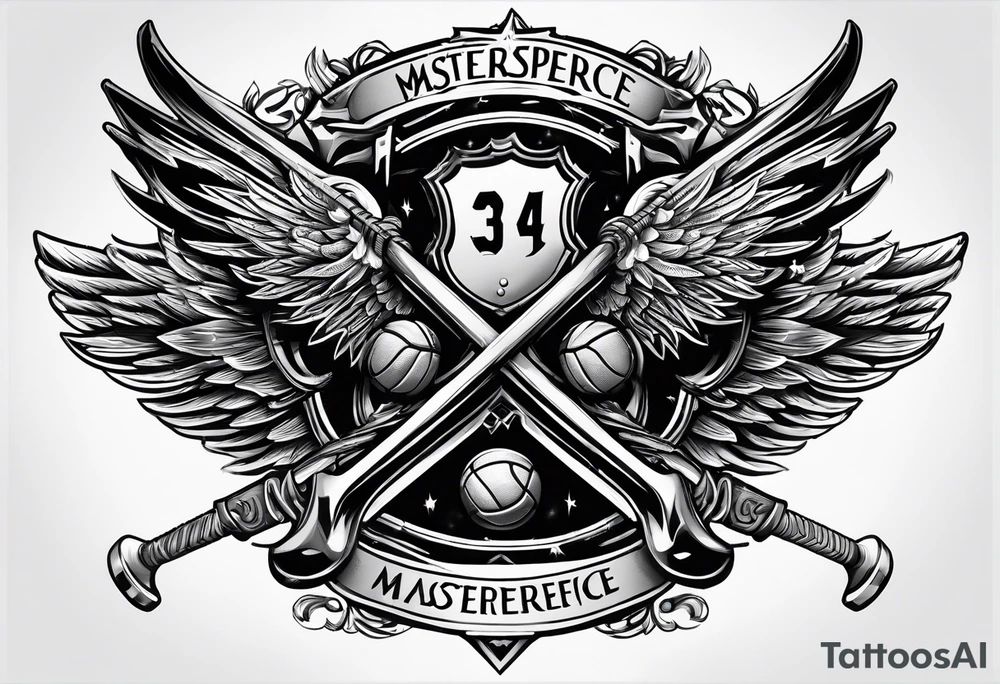 Hockey sticks crossing with 39 in the middle and angel wing around it tattoo idea
