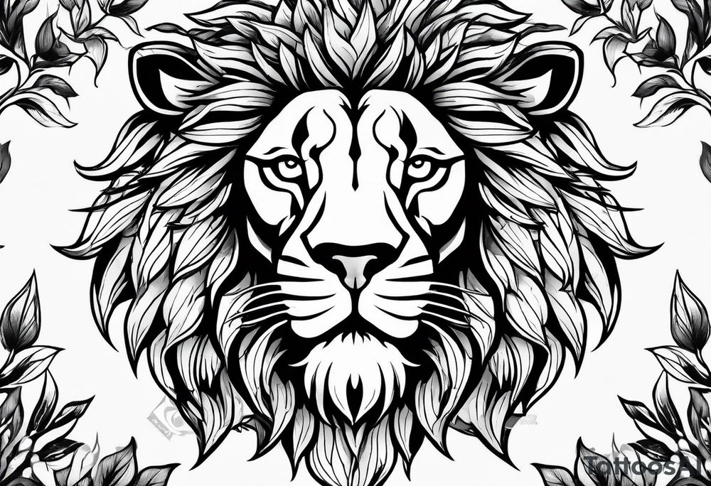 Lion faces with leaves tattoo idea