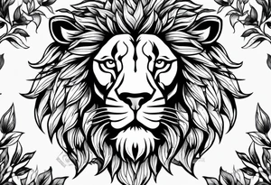 Lion faces with leaves tattoo idea