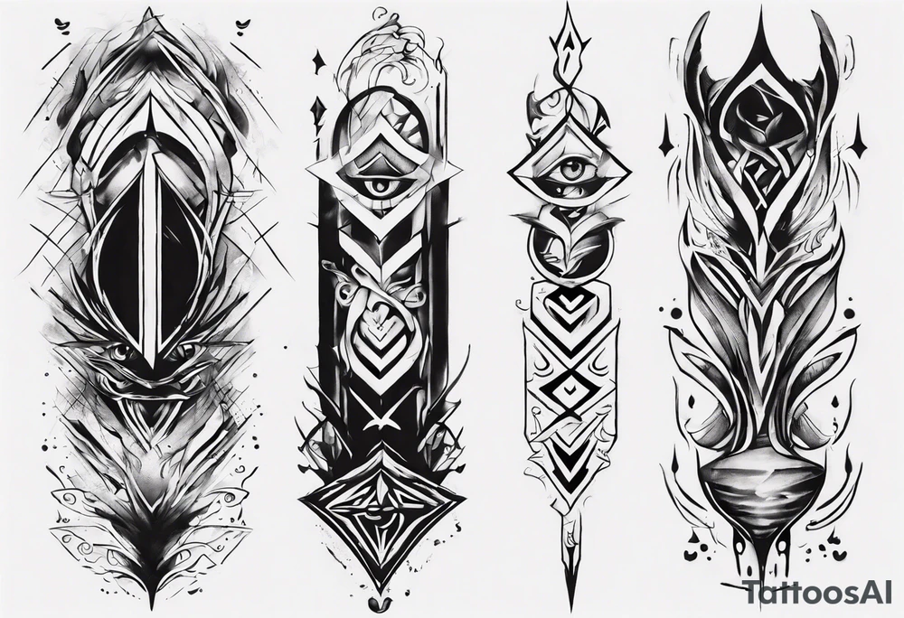 Design a vertical tattoo where shapes and lines represent various stages of my life, reflecting the evolution of my character and perception. Ensure it suits the placement on the back of the forearm tattoo idea