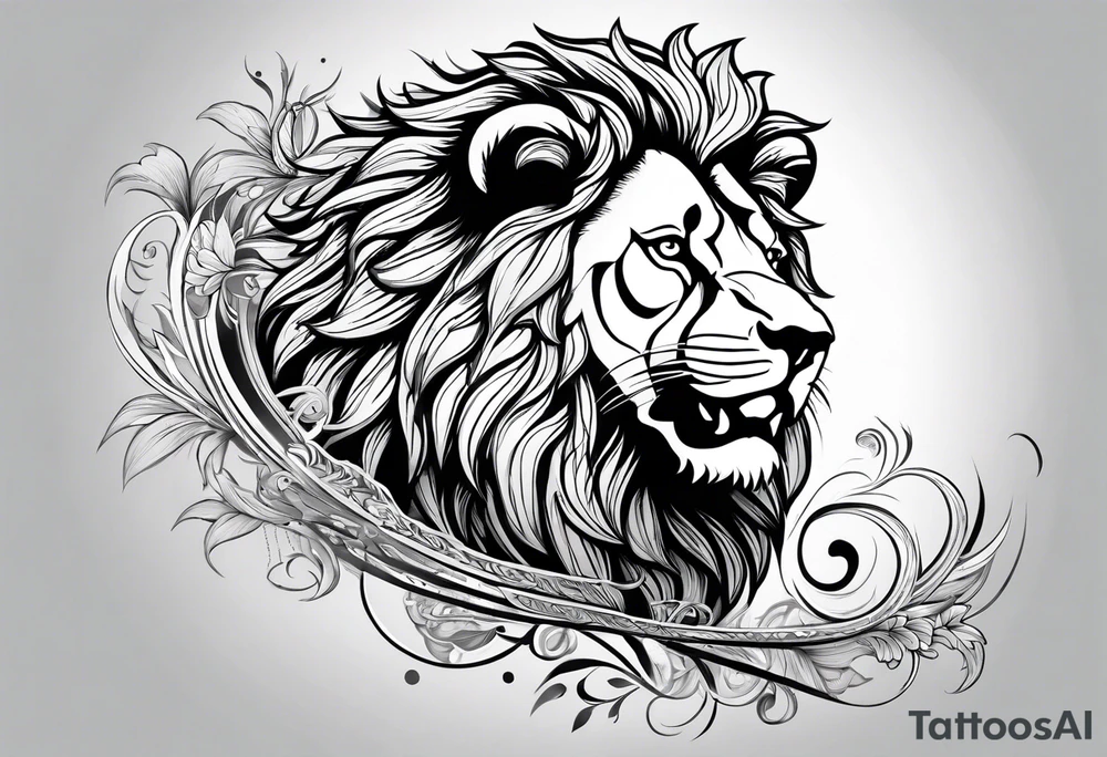 lion leg sleeve with madela patterns tattoo idea