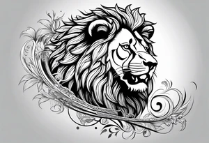 lion leg sleeve with madela patterns tattoo idea