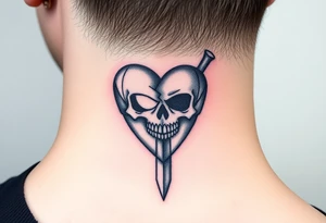 A broken heart with a shadow skull and a knife showing no remorse with all my pains in my life tattoo idea