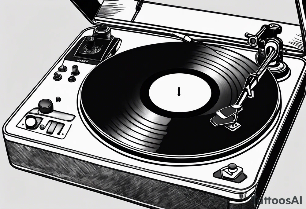 A recordplayer fineline minimalistic roftop tattoo idea A recordplayer fineline minimalistic roftop tattoo idea