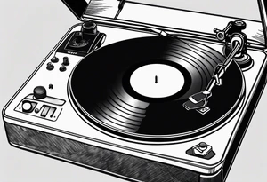 A recordplayer fineline minimalistic roftop tattoo idea