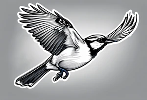 Strong blue jay bird in flight downwards tattoo idea