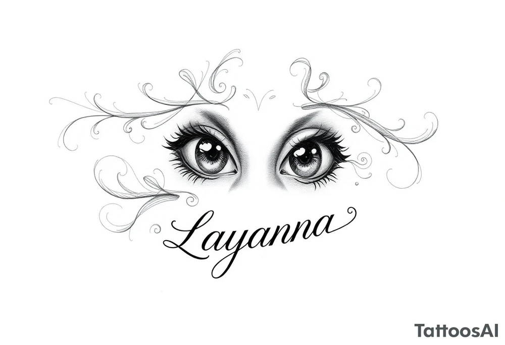 Baby eyes with the name layanna at the bottom of it tattoo idea