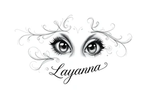Baby eyes with the name layanna at the bottom of it tattoo idea
