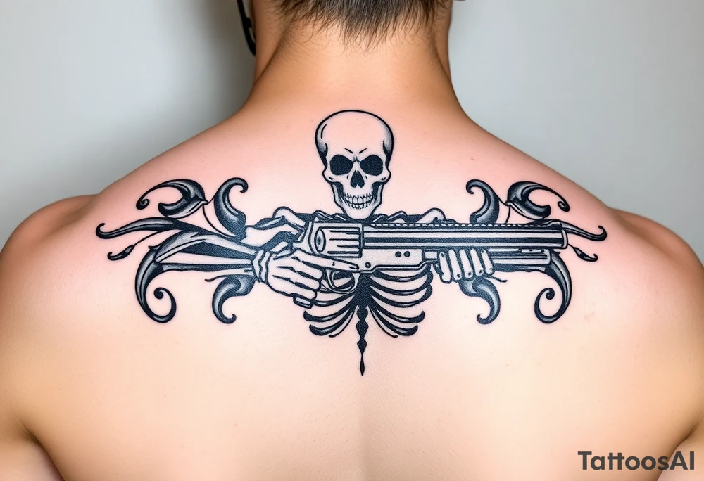 Skeleton charro with pistol tattoo idea