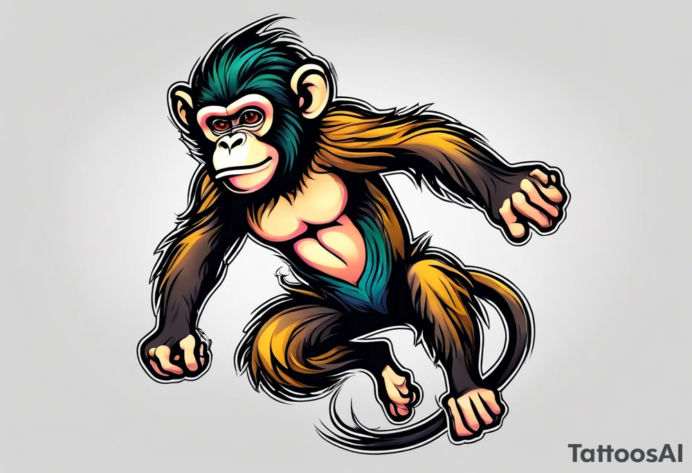 full body jumping monkey tattoo idea