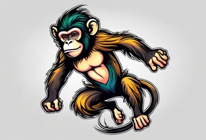 full body jumping monkey tattoo idea