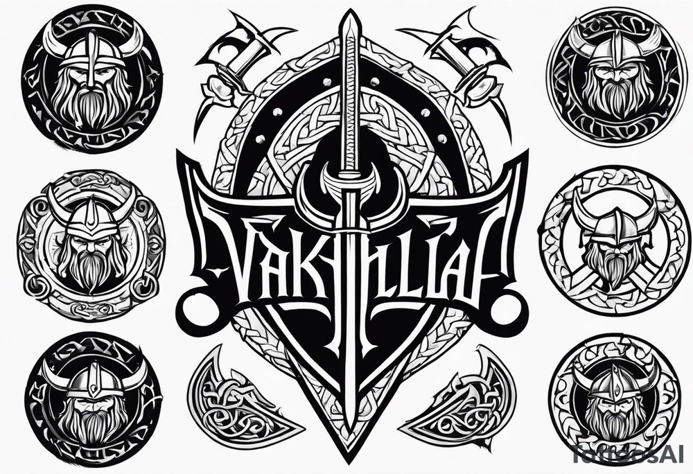 Valhalla viking helmet 
Sword shield tattoo idea