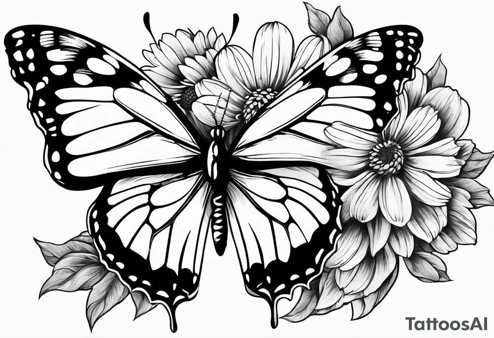 Butterfly with chrysanthemum flower tattoo idea