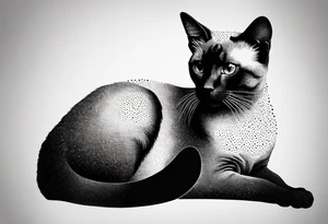 Create a delicate silhouette tattoo of a sitting Siamese cat, emphasizing its elegant posture and distinctive features tattoo idea