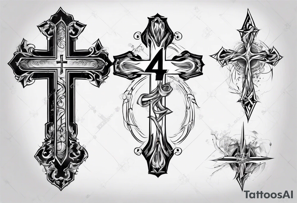 Cross with the number 4 tattoo idea