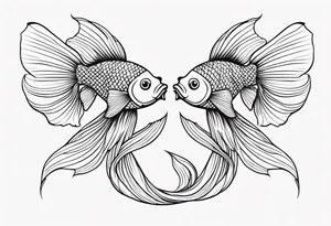 Design a small tattoo featuring a pair of goldfish intertwined, symbolizing harmony and companionship in a flowing design tattoo idea