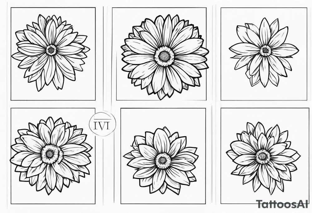aster flower with roman numerals IX-VI-LVII tattoo idea