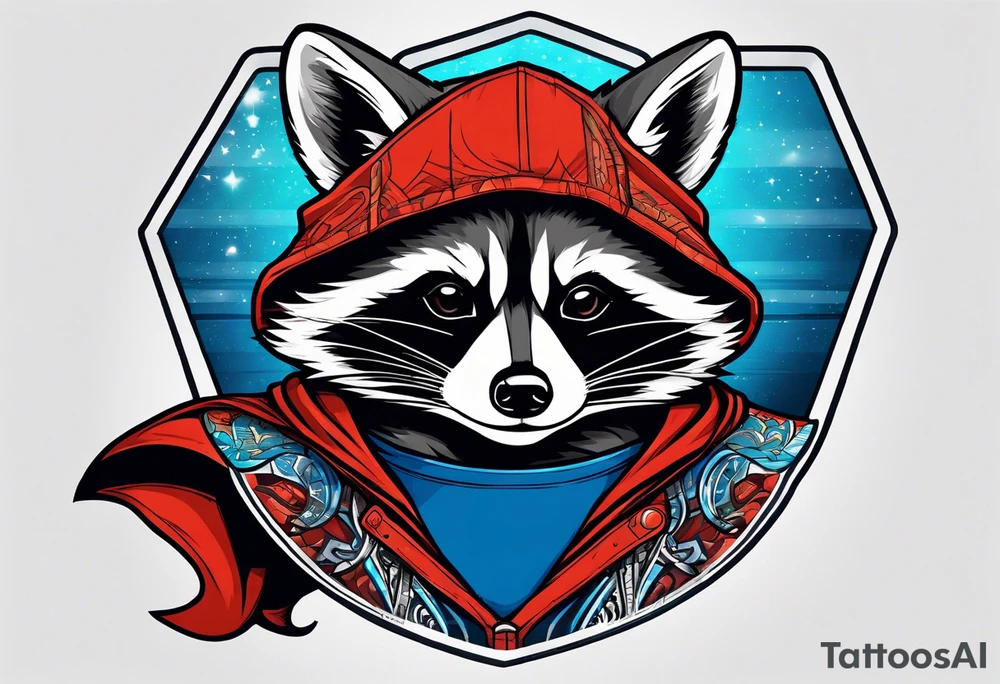 raccoon wearing a Superman hoodie tattoo idea