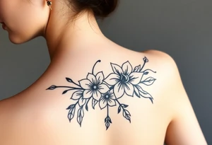 botanical tattoo with flowers such as tulips and lilies and cherry blossoms on the upper arm tattoo idea